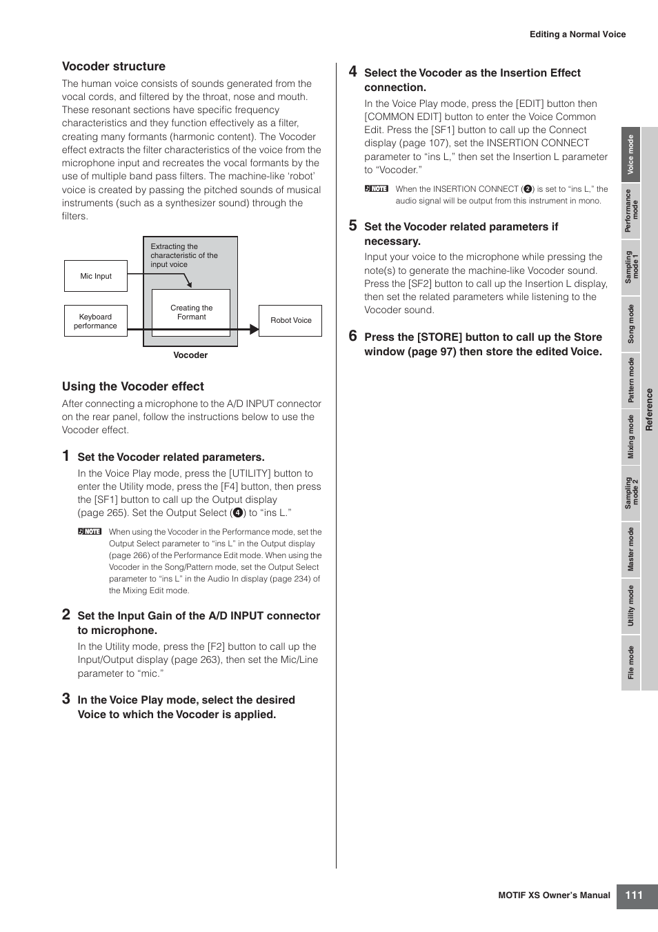 Vocoder structure, Using the vocoder effect | Yamaha MOTIF XS7  EN User Manual | Page 111 / 320