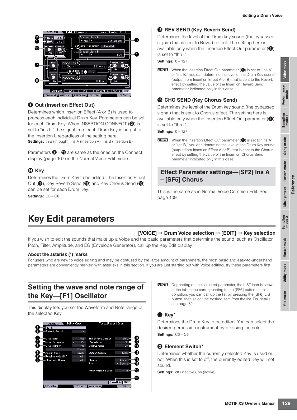Key edit parameters | Yamaha MOTIF XS7  EN User Manual | Page 129 / 320