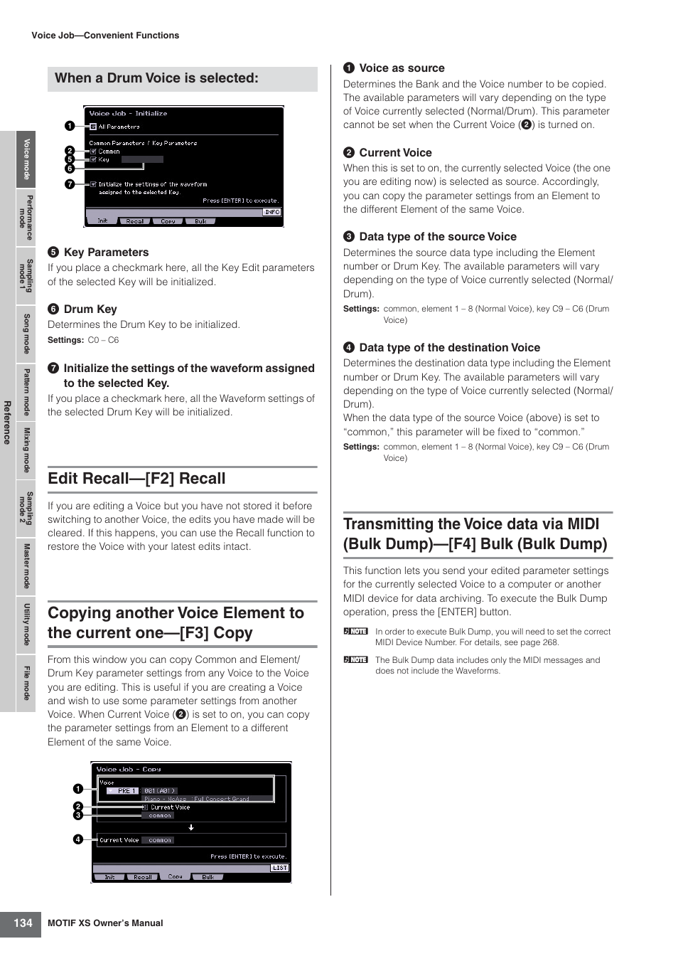 Edit recall-[f2] recall, Edit recall—[f2] recall, When a drum voice is selected | Yamaha MOTIF XS7  EN User Manual | Page 134 / 320
