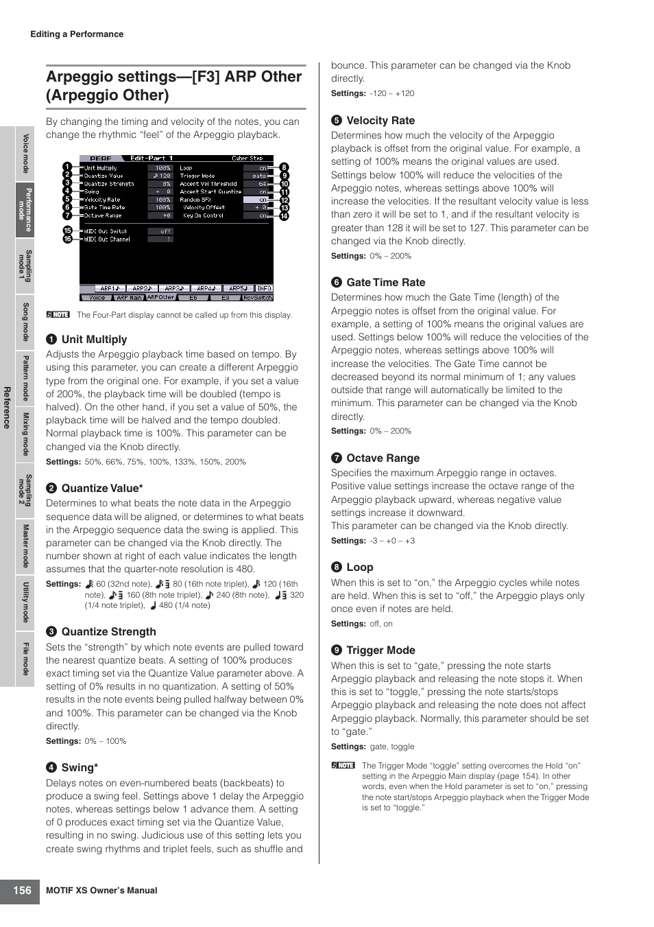 Arpeggio settings-[f3] arp other (arpeggio other), Arpeggio settings—[f3] arp other (arpeggio other) | Yamaha MOTIF XS7  EN User Manual | Page 156 / 320