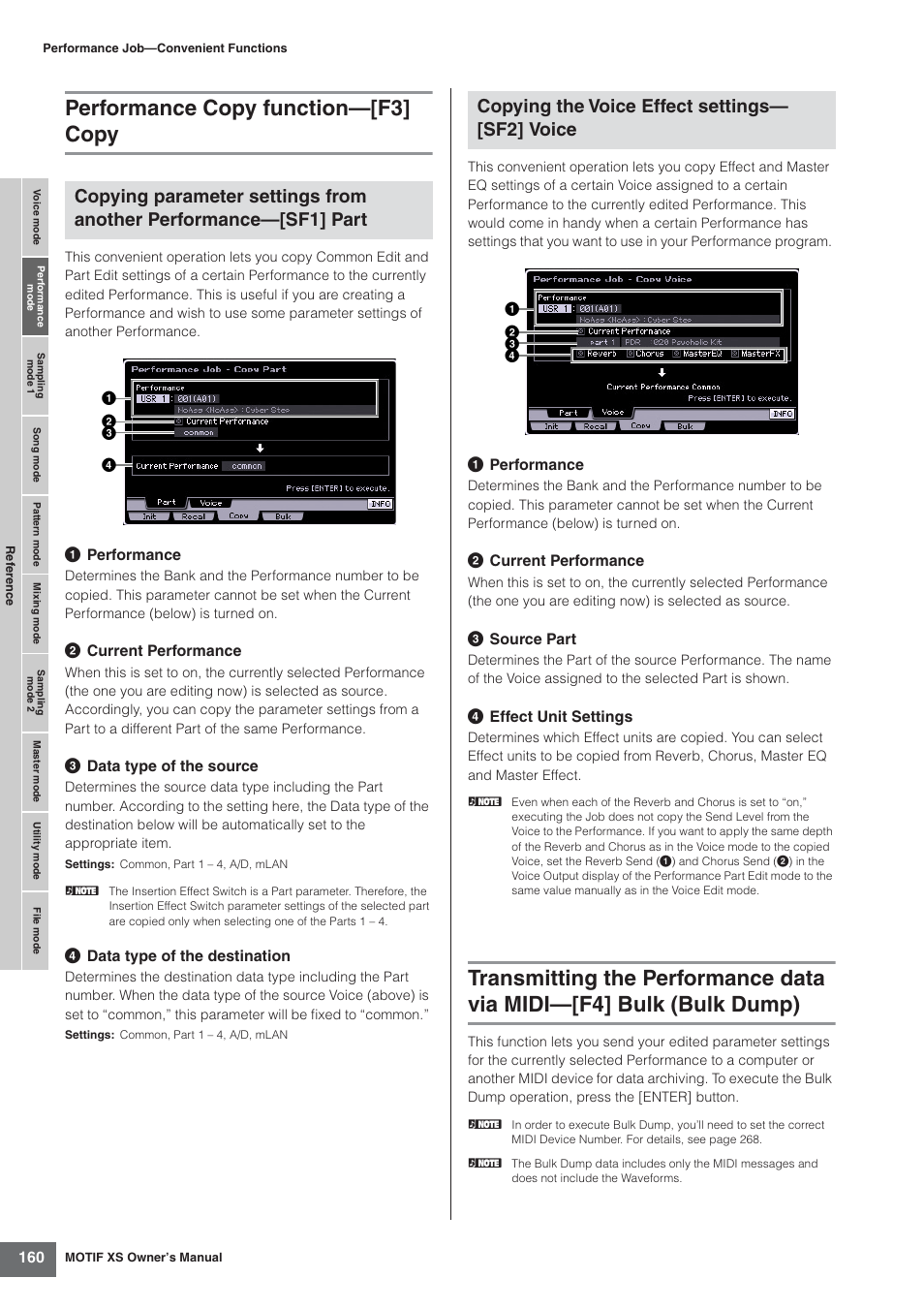 Performance copy function-[f3] copy, Performance copy function—[f3] copy, Copying the voice effect settings— [sf2] voice | Yamaha MOTIF XS7  EN User Manual | Page 160 / 320
