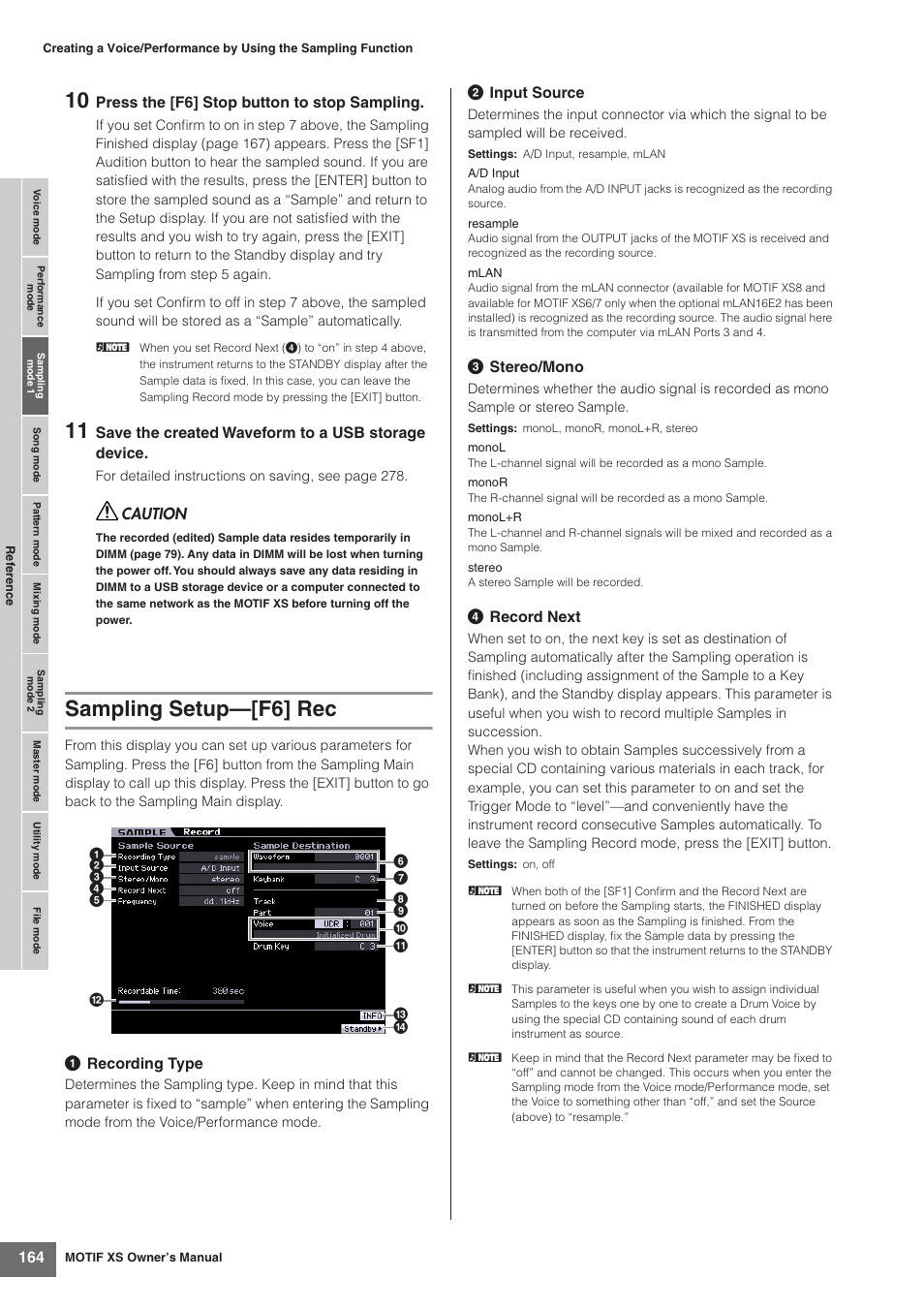 Sampling setup-[f6] rec, Sampling setup—[f6] rec | Yamaha MOTIF XS7  EN User Manual | Page 164 / 320