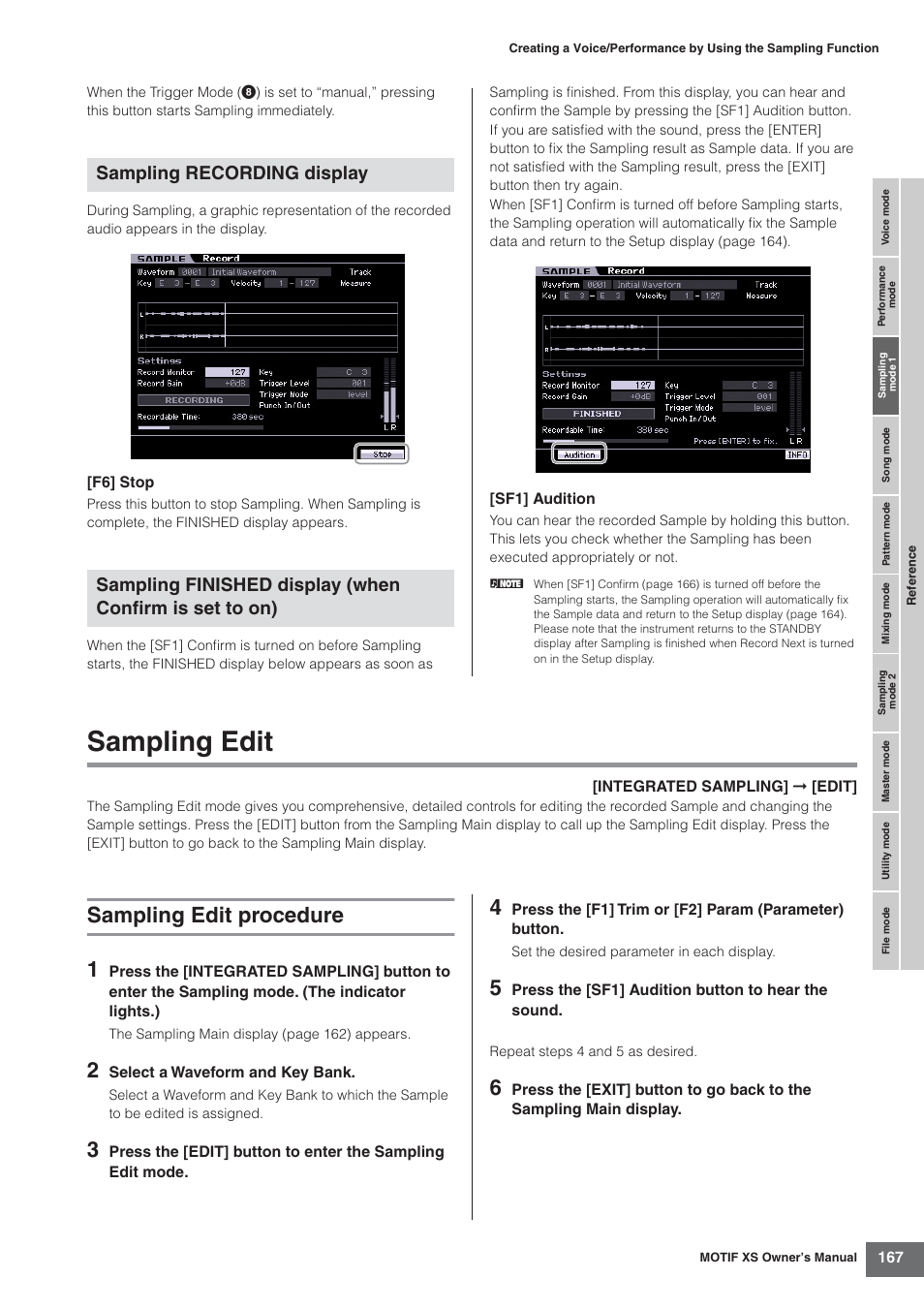 Sampling edit, Sampling edit procedure, Sampling edit procedure 1 | Yamaha MOTIF XS7  EN User Manual | Page 167 / 320