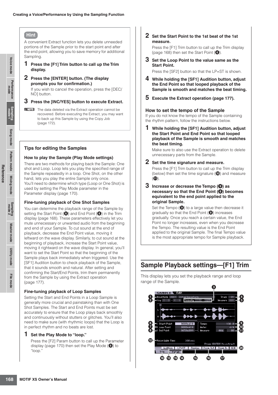 Sample playback settings-[f1] trim, Sample playback settings—[f1] trim | Yamaha MOTIF XS7  EN User Manual | Page 168 / 320