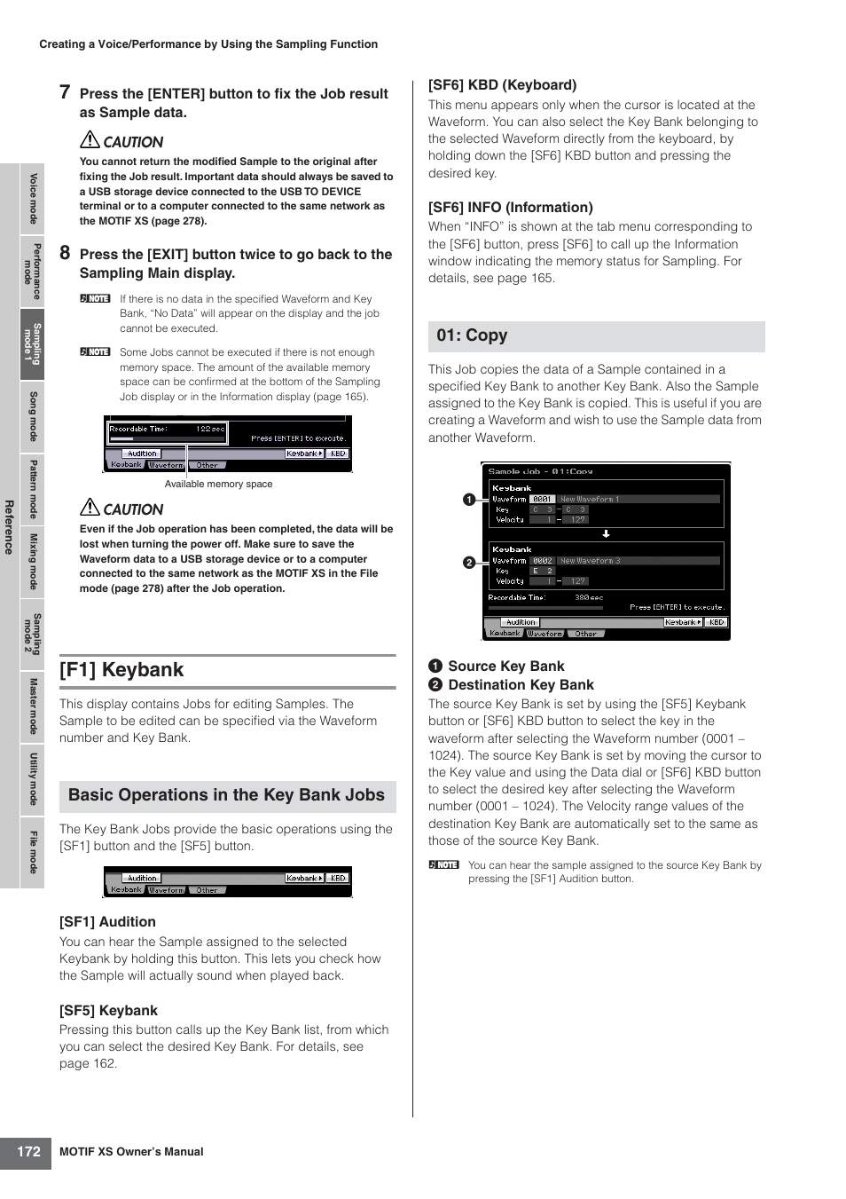 F1] keybank, Basic operations in the key bank jobs, Copy | Yamaha MOTIF XS7  EN User Manual | Page 172 / 320