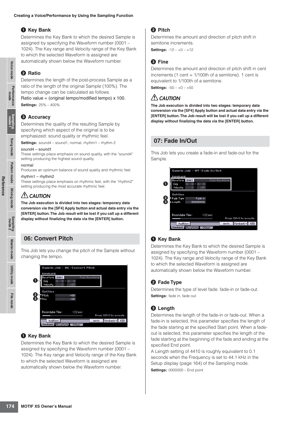 Convert pitch, Fade in/out | Yamaha MOTIF XS7  EN User Manual | Page 174 / 320