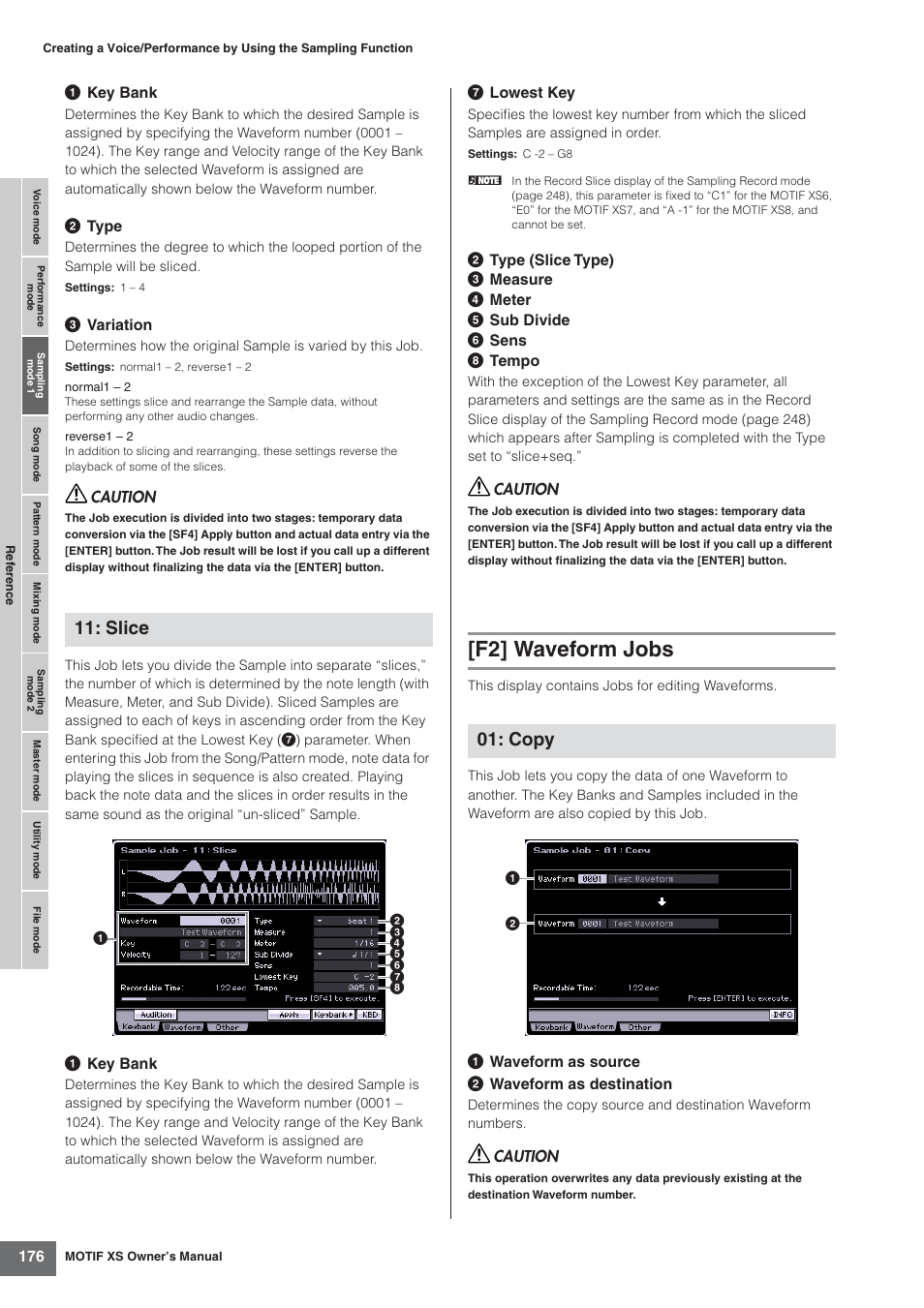 F2] waveform jobs, Slice, Copy | Yamaha MOTIF XS7  EN User Manual | Page 176 / 320
