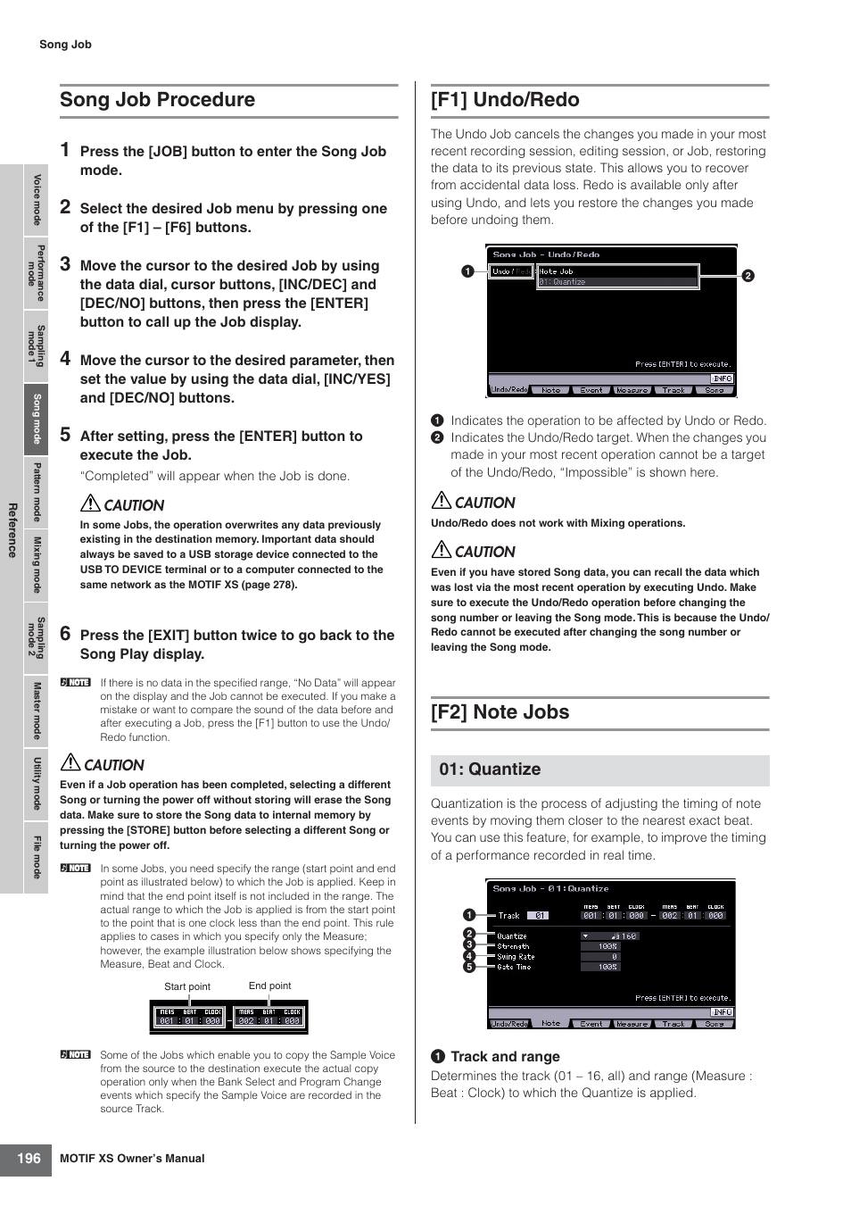 Song job procedure, F1] undo/redo, F2] note jobs | Song job procedure 1, Quantize | Yamaha MOTIF XS7  EN User Manual | Page 196 / 320