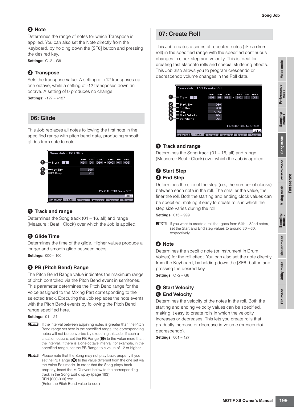 Glide, Create roll | Yamaha MOTIF XS7  EN User Manual | Page 199 / 320