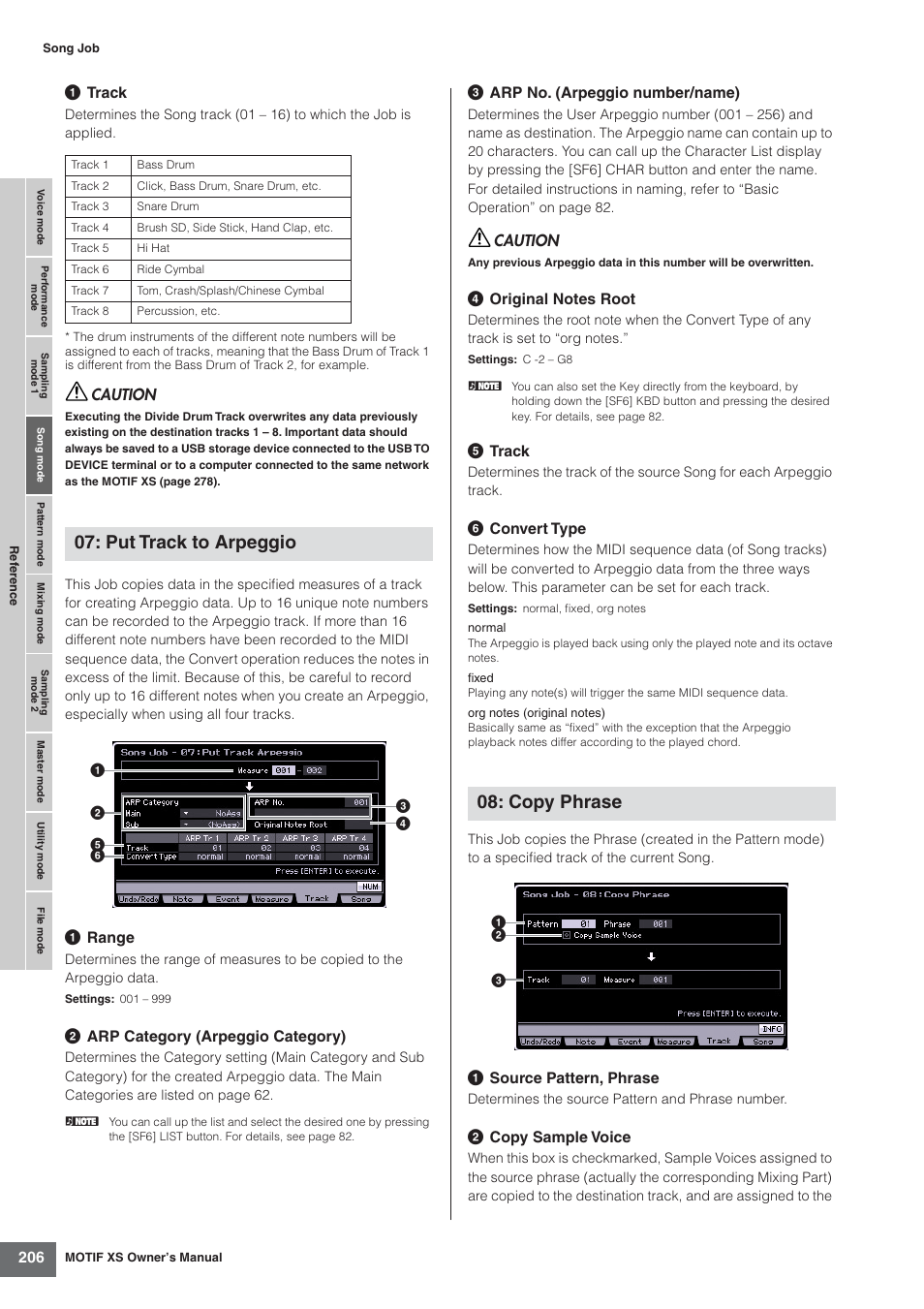 Put track to arpeggio, Copy phrase | Yamaha MOTIF XS7  EN User Manual | Page 206 / 320