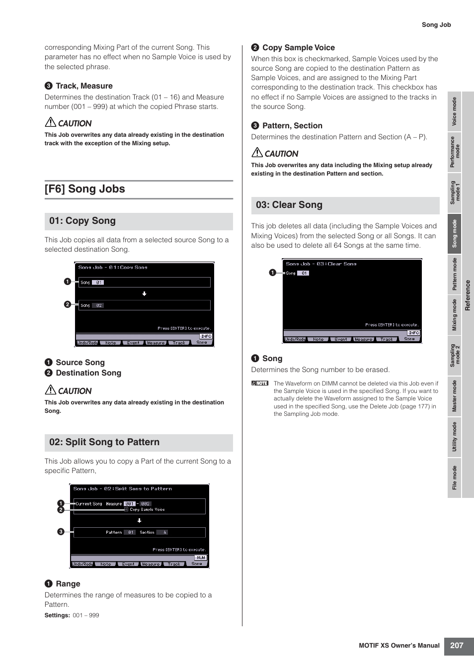 F6] song jobs, Copy song 02: split song to pattern, Clear song | Yamaha MOTIF XS7  EN User Manual | Page 207 / 320