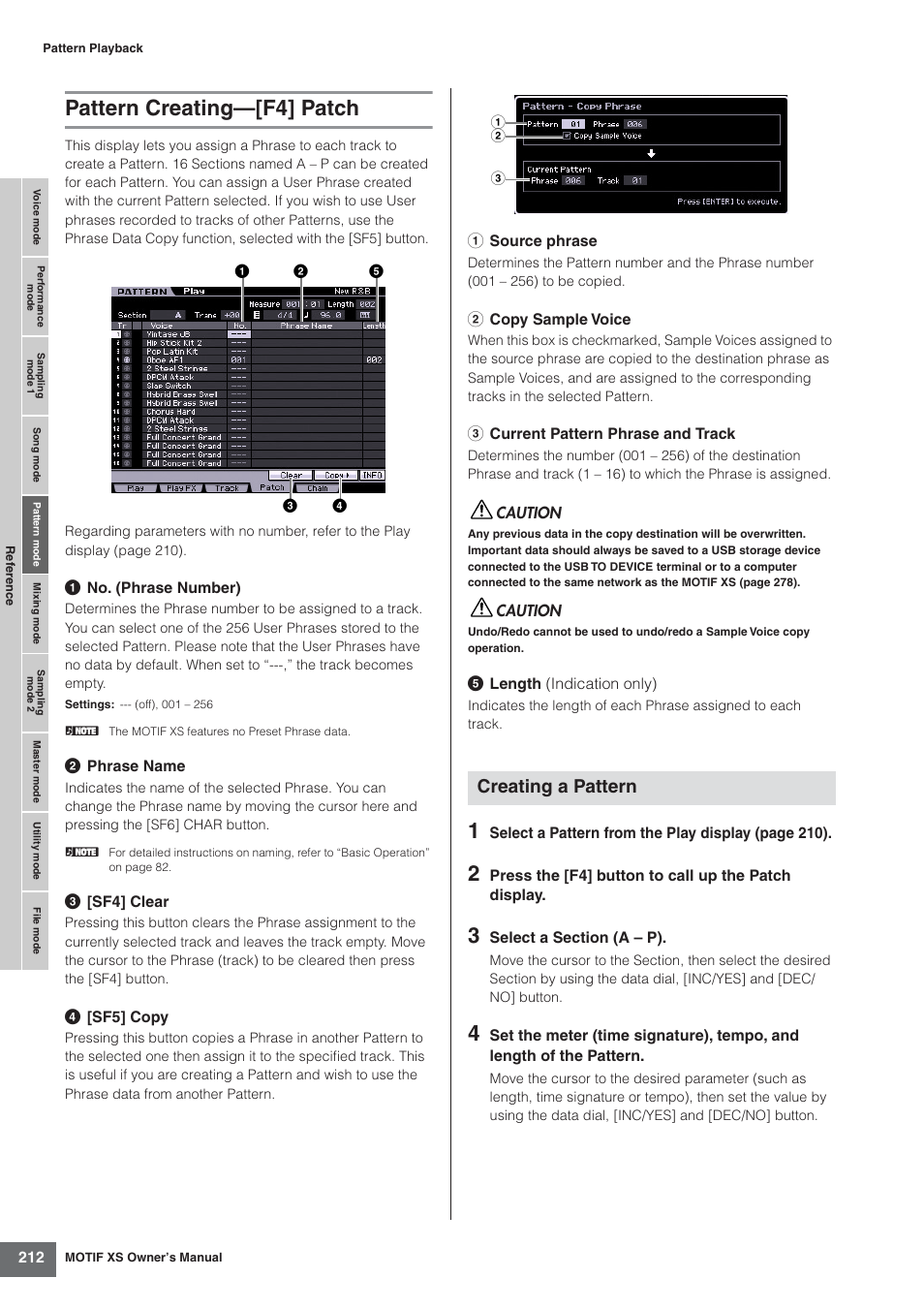 Pattern creating-[f4] patch, Pattern creating—[f4] patch, Creating a pattern | Yamaha MOTIF XS7  EN User Manual | Page 212 / 320