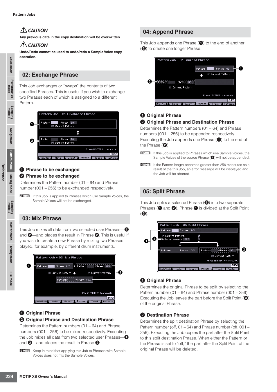 Exchange phrase 03: mix phrase, Append phrase 05: split phrase | Yamaha MOTIF XS7  EN User Manual | Page 224 / 320