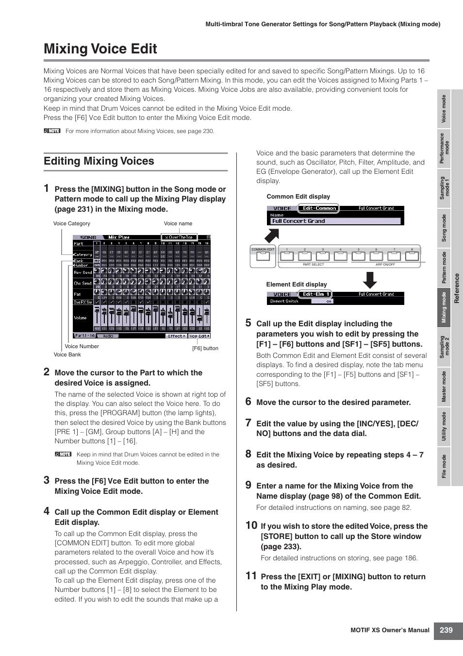 Mixing voice edit, Editing mixing voices, Editing mixing voices 1 | Yamaha MOTIF XS7  EN User Manual | Page 239 / 320
