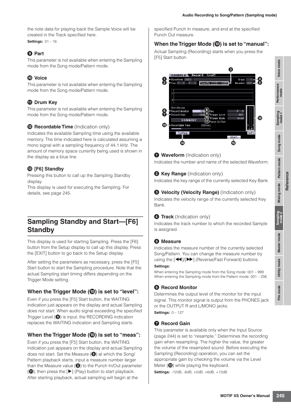 Sampling standby and start-[f6] standby, Sampling standby and start—[f6] standby | Yamaha MOTIF XS7  EN User Manual | Page 245 / 320
