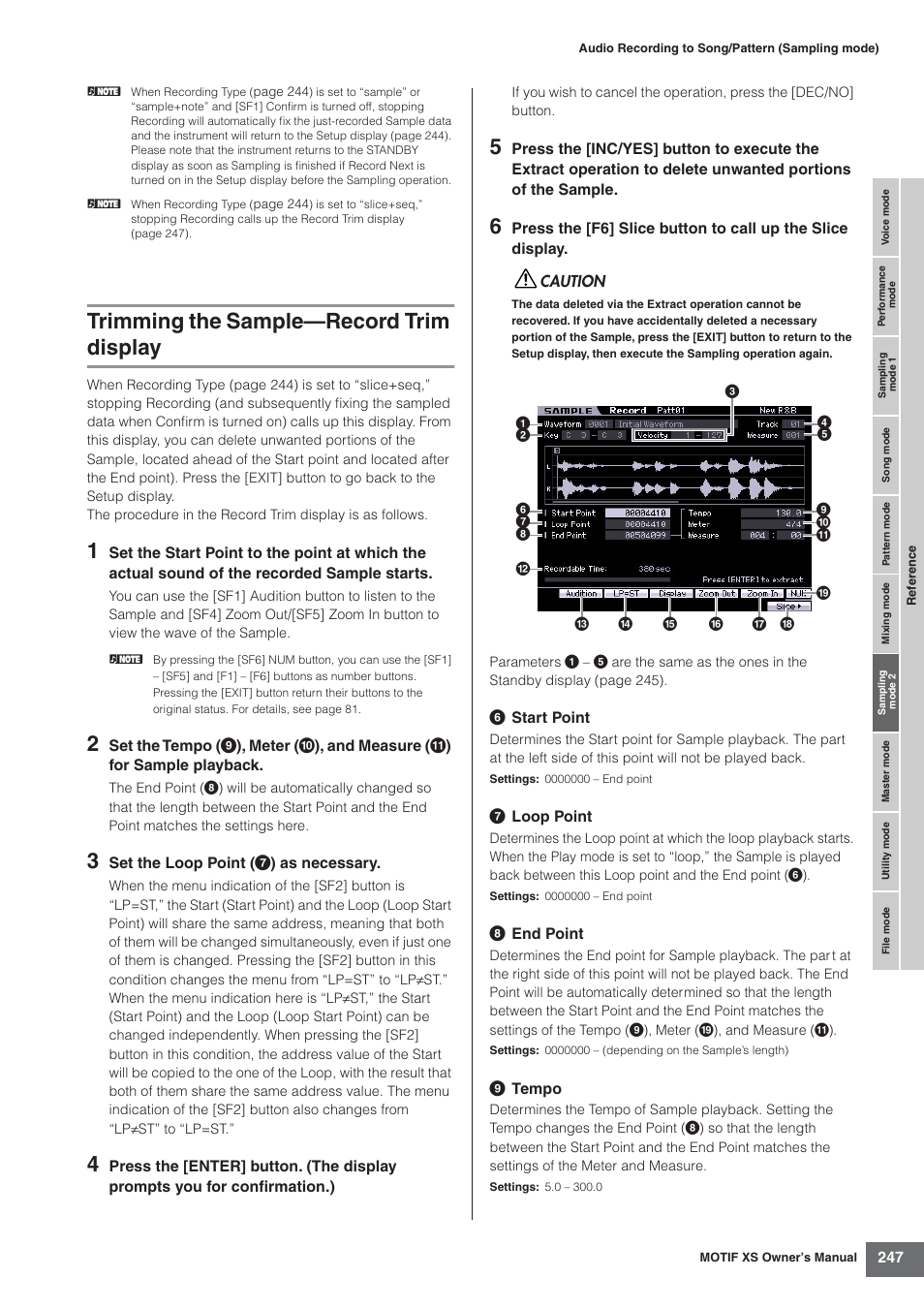 Trimming the sample-record trim display, Trimming the sample—record trim display | Yamaha MOTIF XS7  EN User Manual | Page 247 / 320