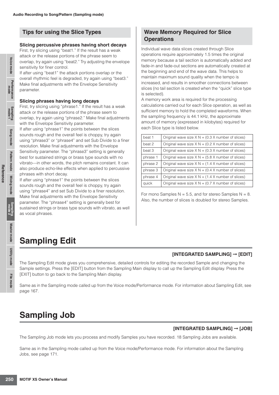 Sampling edit, Sampling job | Yamaha MOTIF XS7  EN User Manual | Page 250 / 320