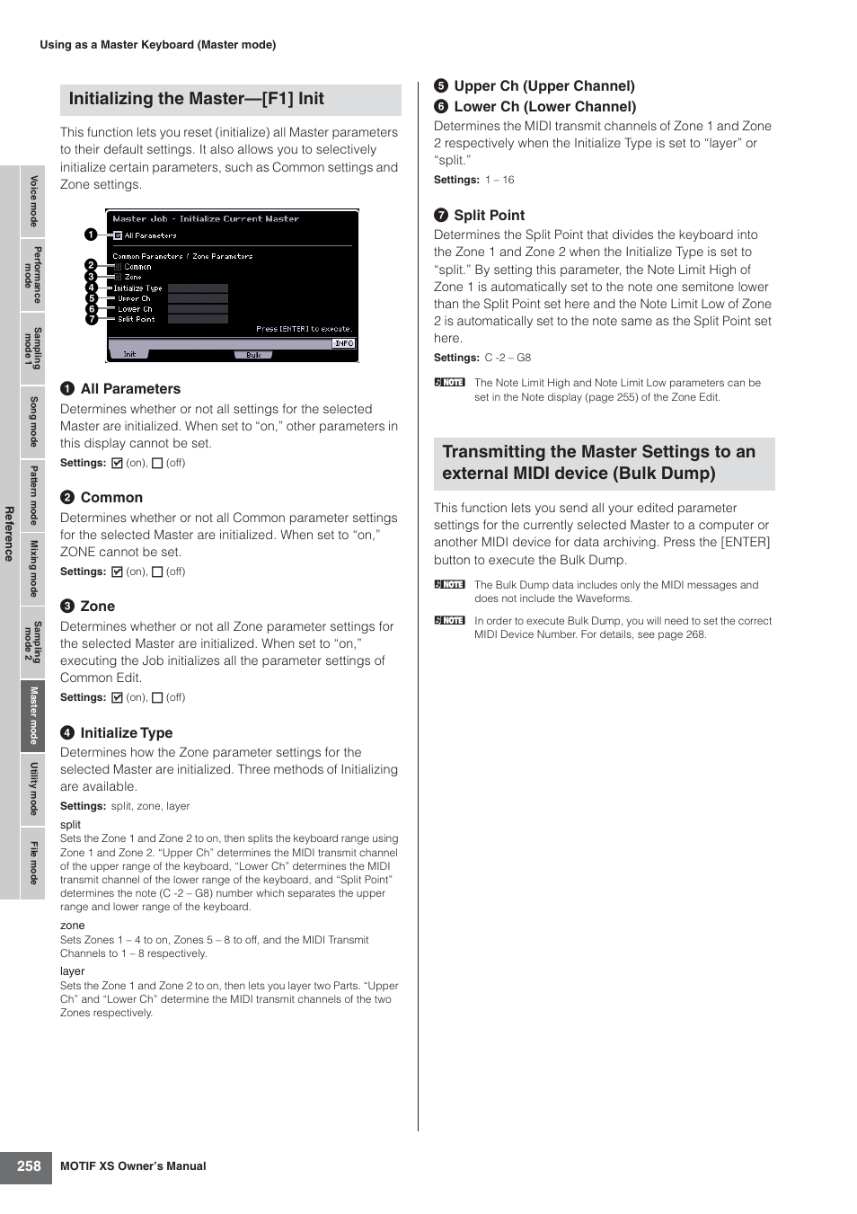 Initializing the master—[f1] init | Yamaha MOTIF XS7  EN User Manual | Page 258 / 320