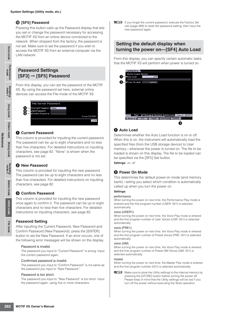 Password settings [sf3] ➞ [sf5] password | Yamaha MOTIF XS7  EN User Manual | Page 262 / 320