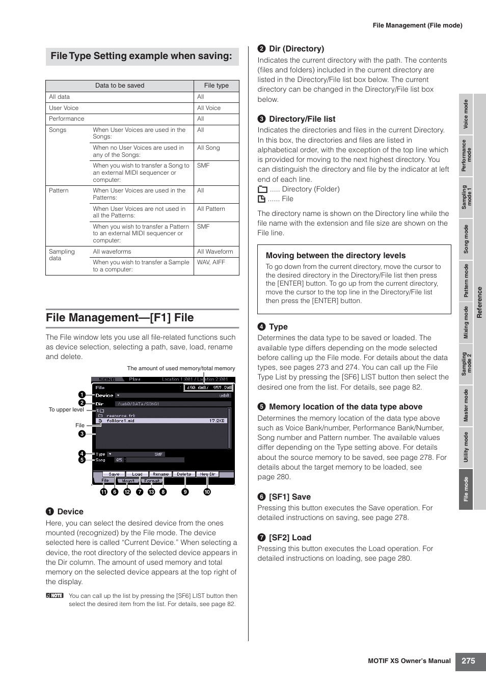File management-[f1] file, File management—[f1] file, File type setting example when saving | Yamaha MOTIF XS7  EN User Manual | Page 275 / 320
