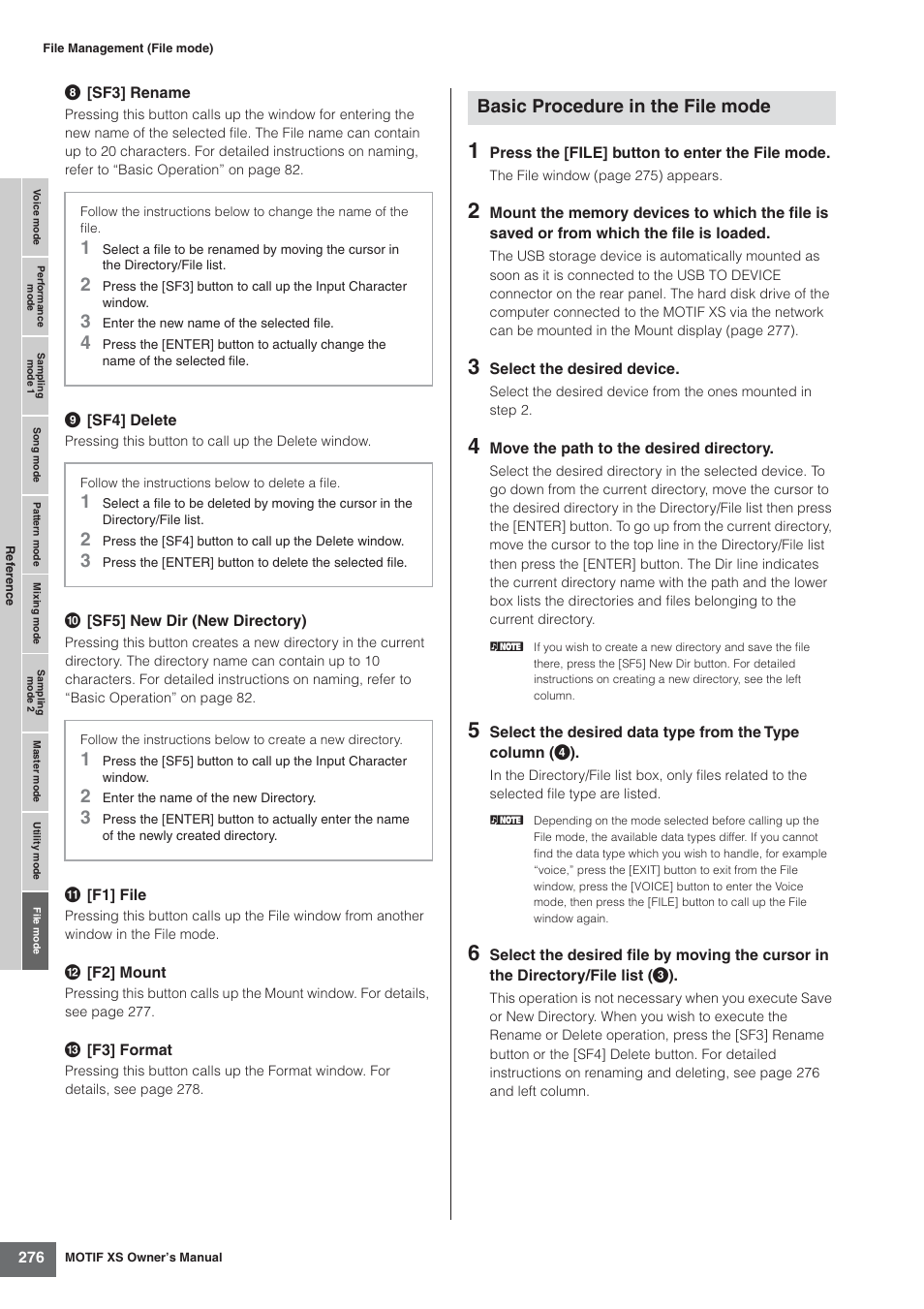 Basic procedure in the file mode | Yamaha MOTIF XS7  EN User Manual | Page 276 / 320