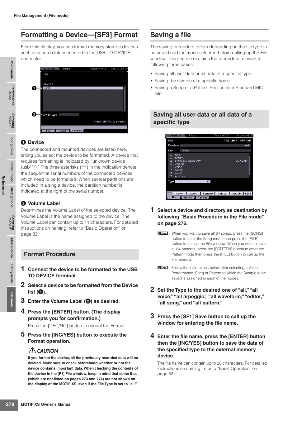 Formatting a device-[sf3] format, Saving a file, Formatting a device—[sf3] format | Format procedure | Yamaha MOTIF XS7  EN User Manual | Page 278 / 320