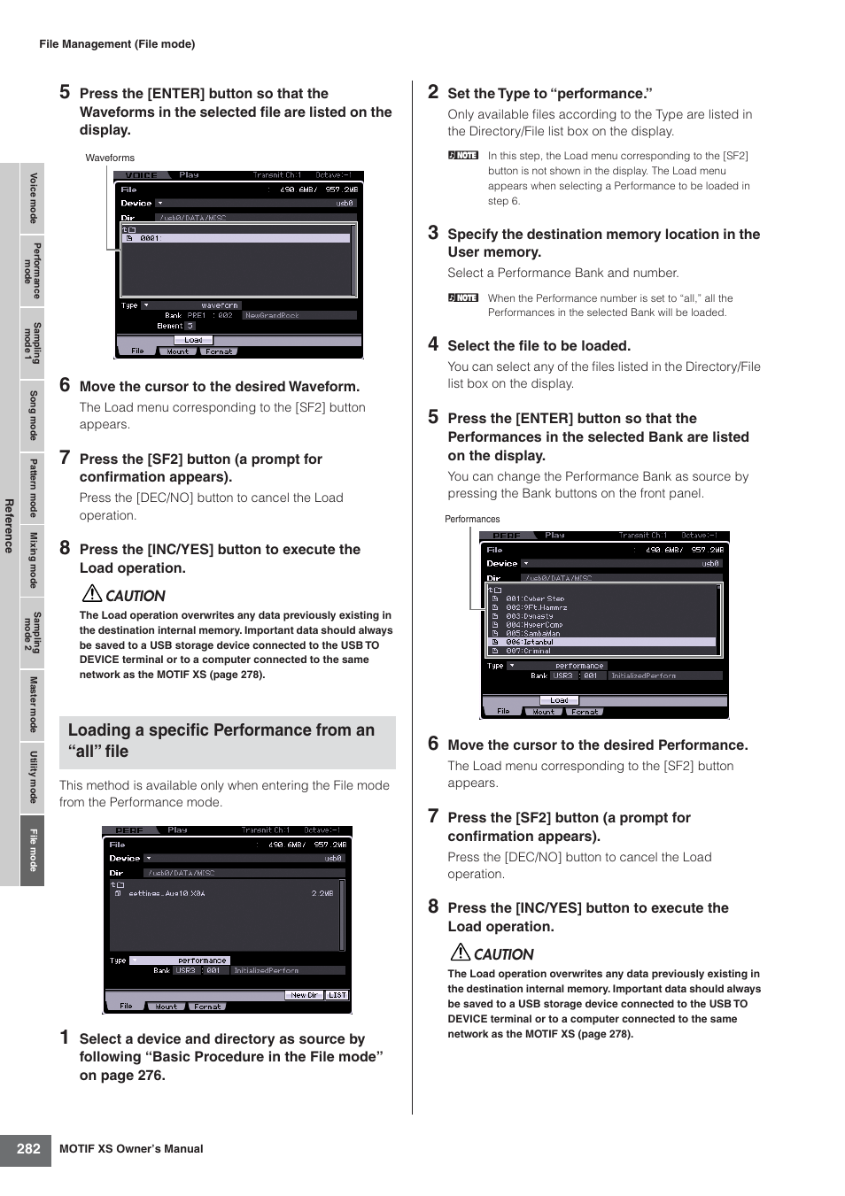 Loading a specific performance from an “all” file | Yamaha MOTIF XS7  EN User Manual | Page 282 / 320