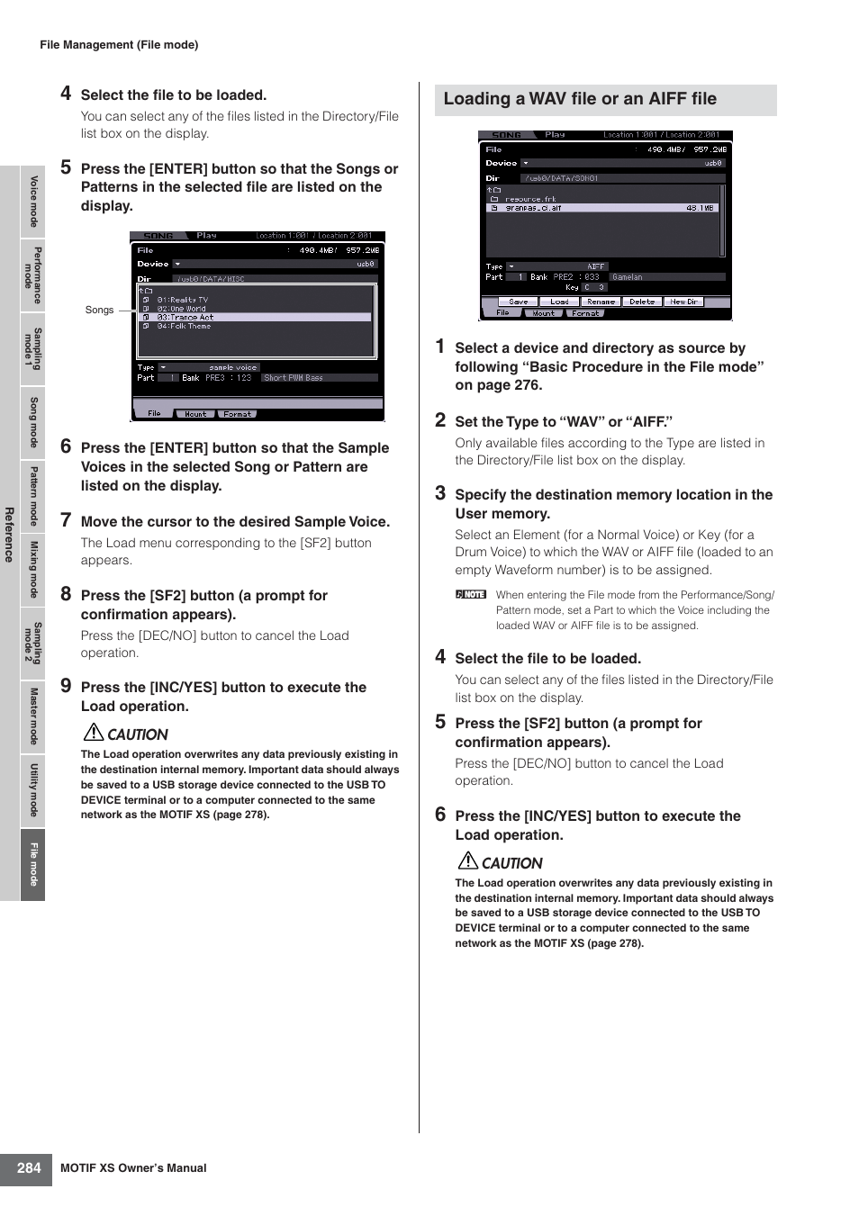 Loading a wav file or an aiff file | Yamaha MOTIF XS7  EN User Manual | Page 284 / 320