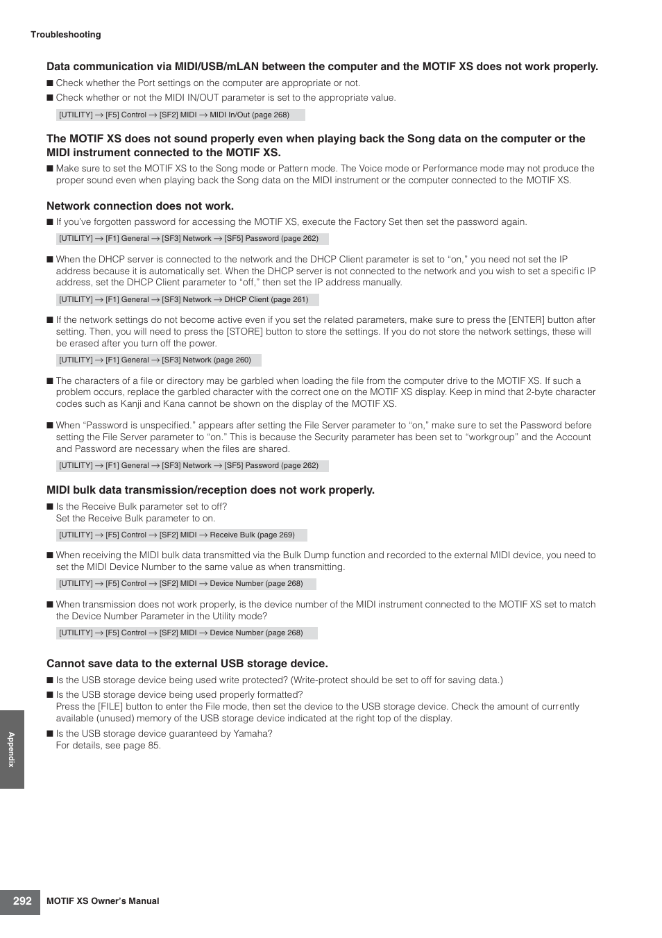 Network connection does not work | Yamaha MOTIF XS7  EN User Manual | Page 292 / 320