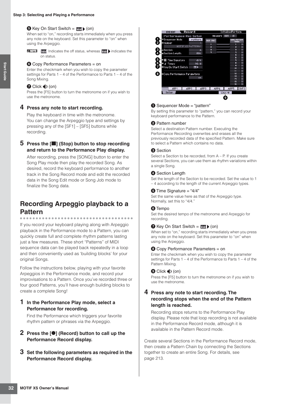 Recording arpeggio playback to a pattern, Recording arpeggio playback to a, Pattern | Yamaha MOTIF XS7  EN User Manual | Page 32 / 320