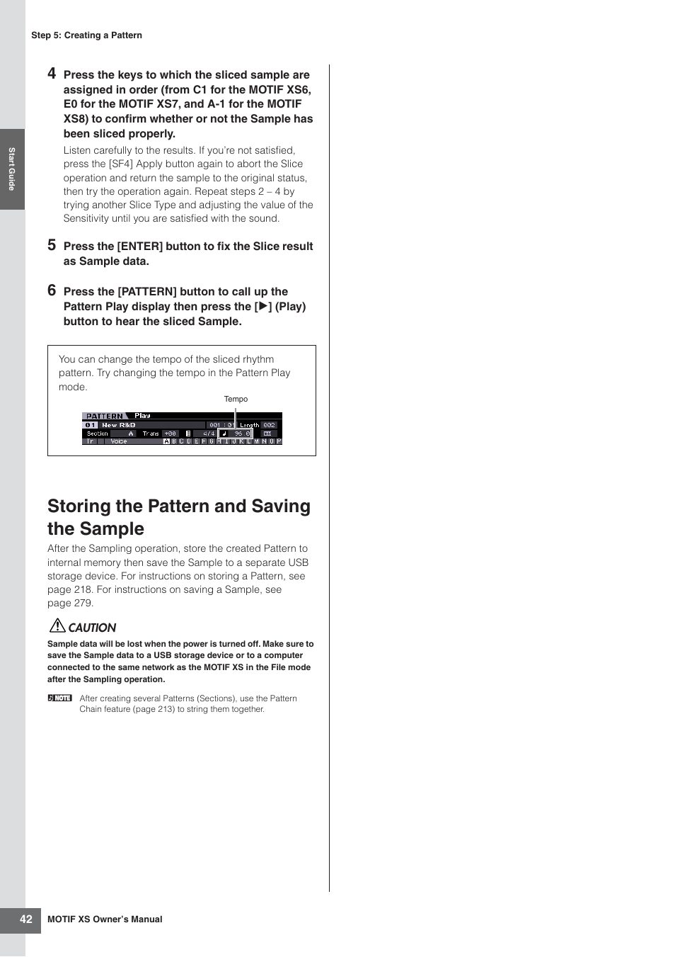 Storing the pattern and saving the sample | Yamaha MOTIF XS7  EN User Manual | Page 42 / 320