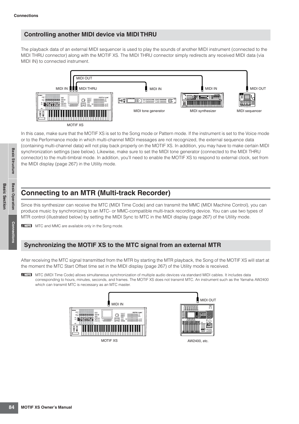 Connecting to an mtr (multi-track recorder) | Yamaha MOTIF XS7  EN User Manual | Page 84 / 320