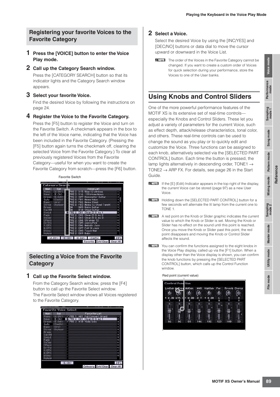 Using knobs and control sliders | Yamaha MOTIF XS7  EN User Manual | Page 89 / 320