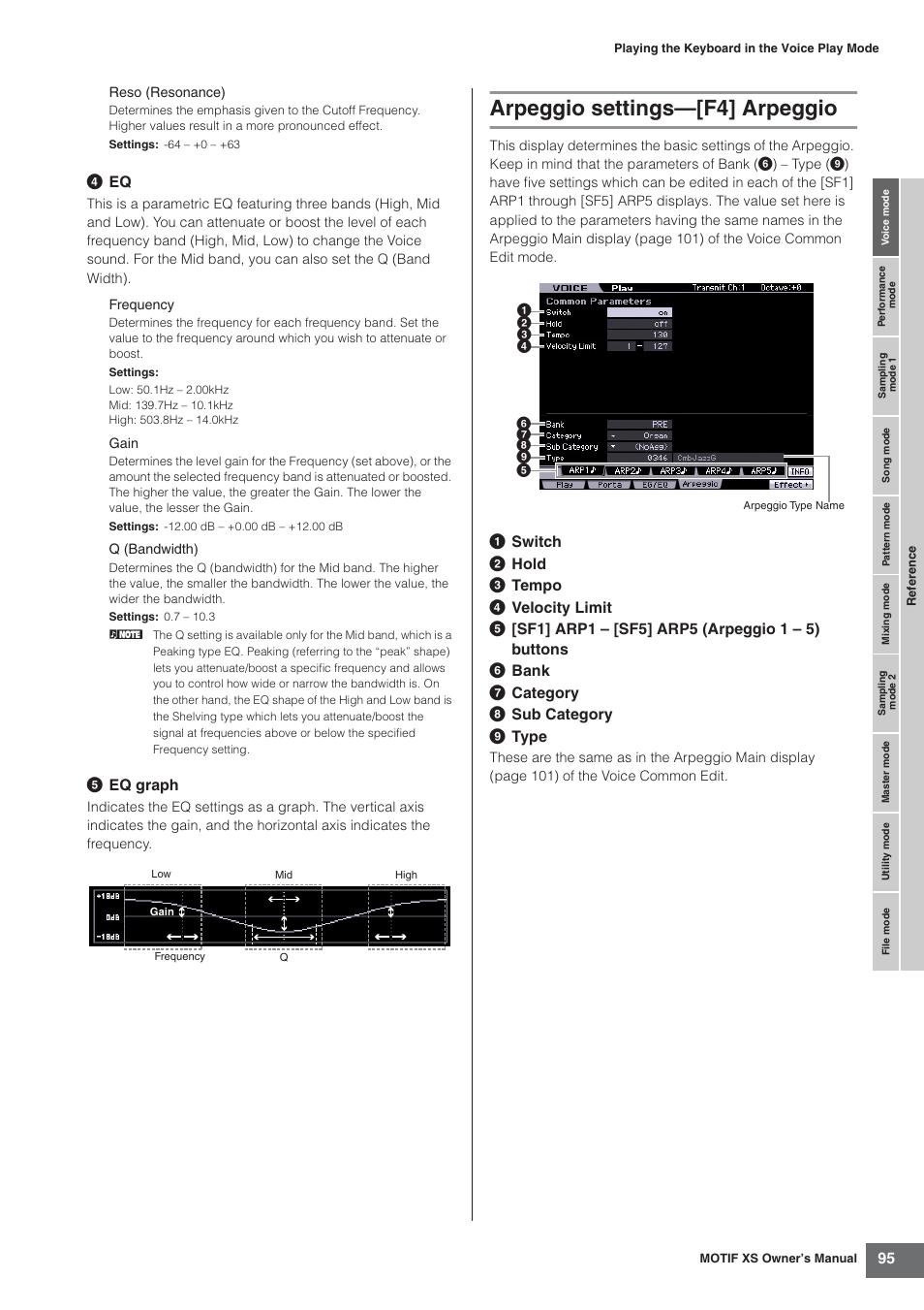 Arpeggio settings-[f4] arpeggio, Arpeggio settings—[f4] arpeggio, 4 eq | 5 eq graph | Yamaha MOTIF XS7  EN User Manual | Page 95 / 320