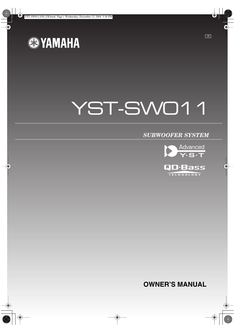 Yamaha YST-SW011 User Manual | 12 pages