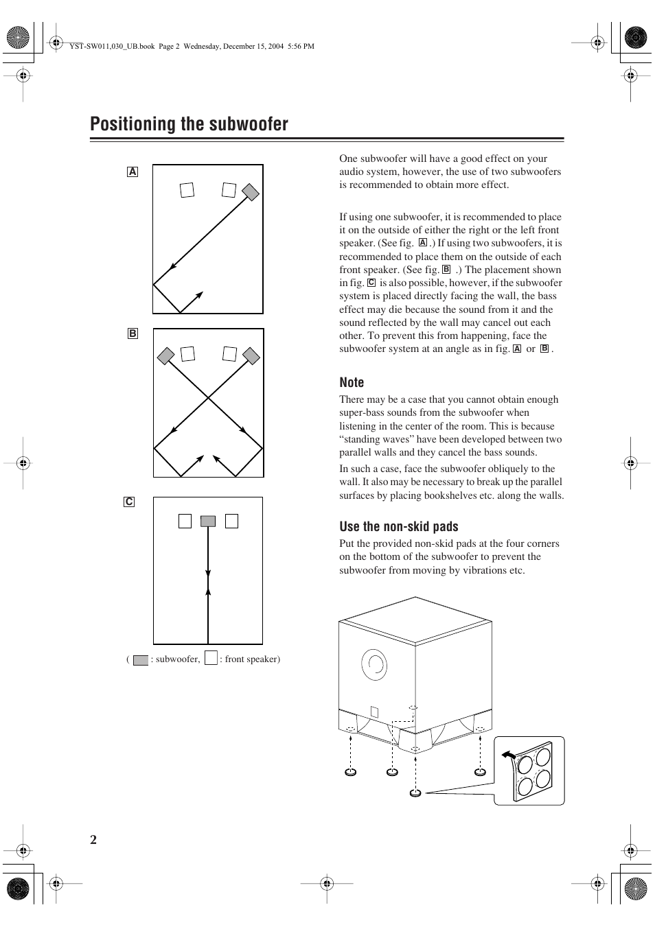 Positioning the subwoofer | Yamaha YST-SW011 User Manual | Page 6 / 12