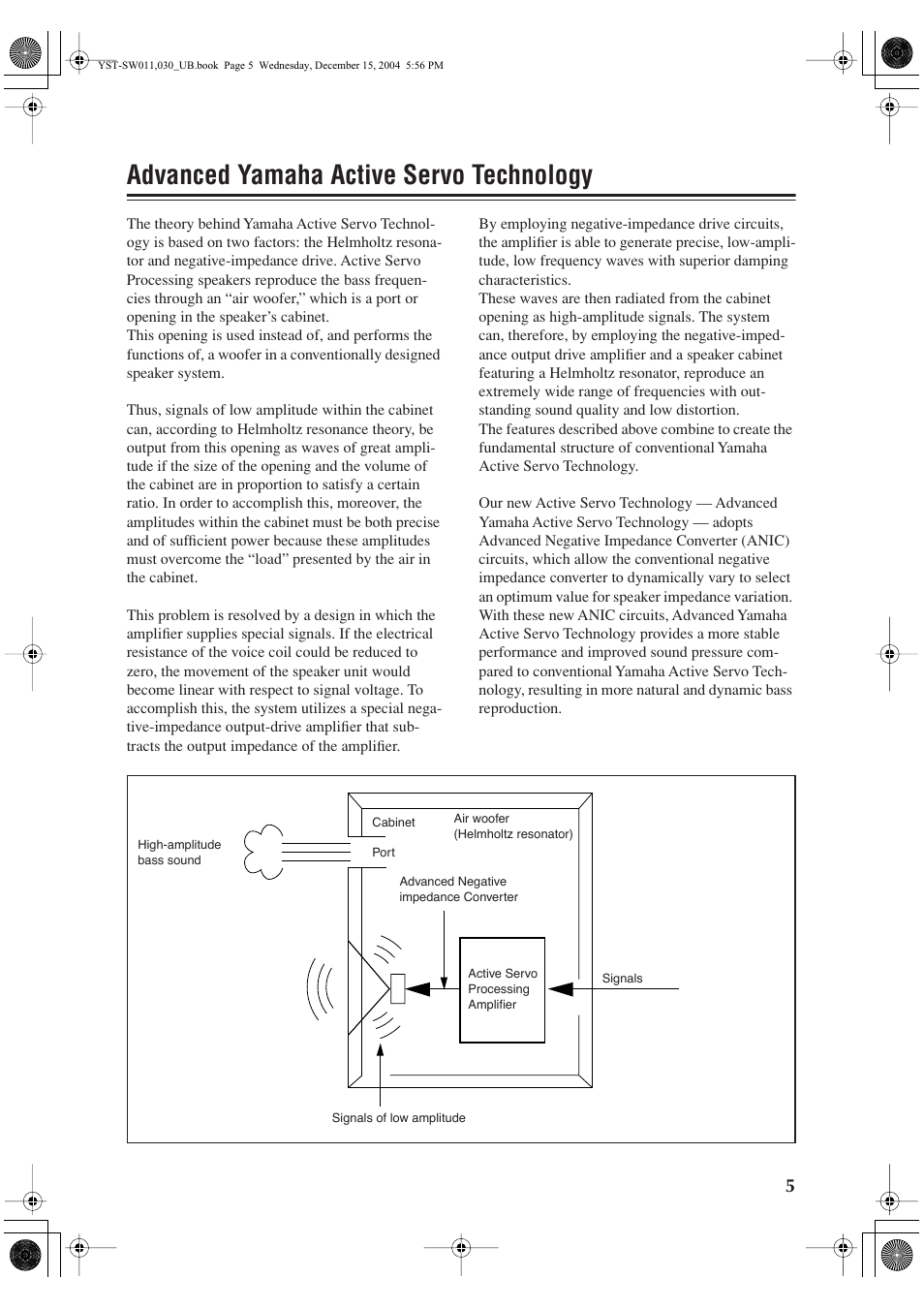 Advanced yamaha active servo technology | Yamaha YST-SW011 User Manual | Page 9 / 12