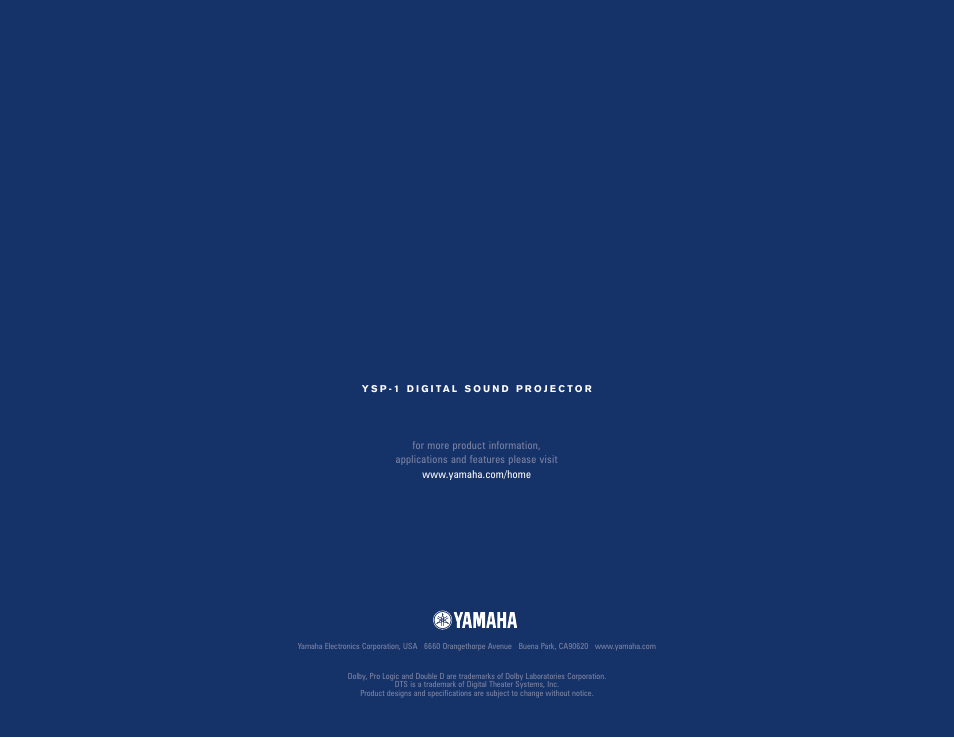 Yamaha Digital Sound Projector YSP-1 User Manual | Page 8 / 8