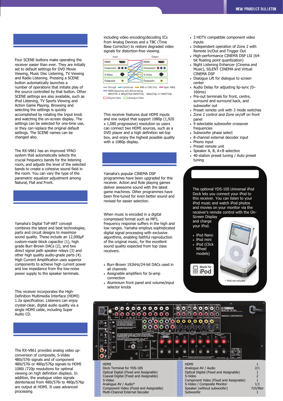 Advanced features, Yht-985bg, 1 channel home theatre pack | Yamaha YHT-985BG User Manual | Page 2 / 2