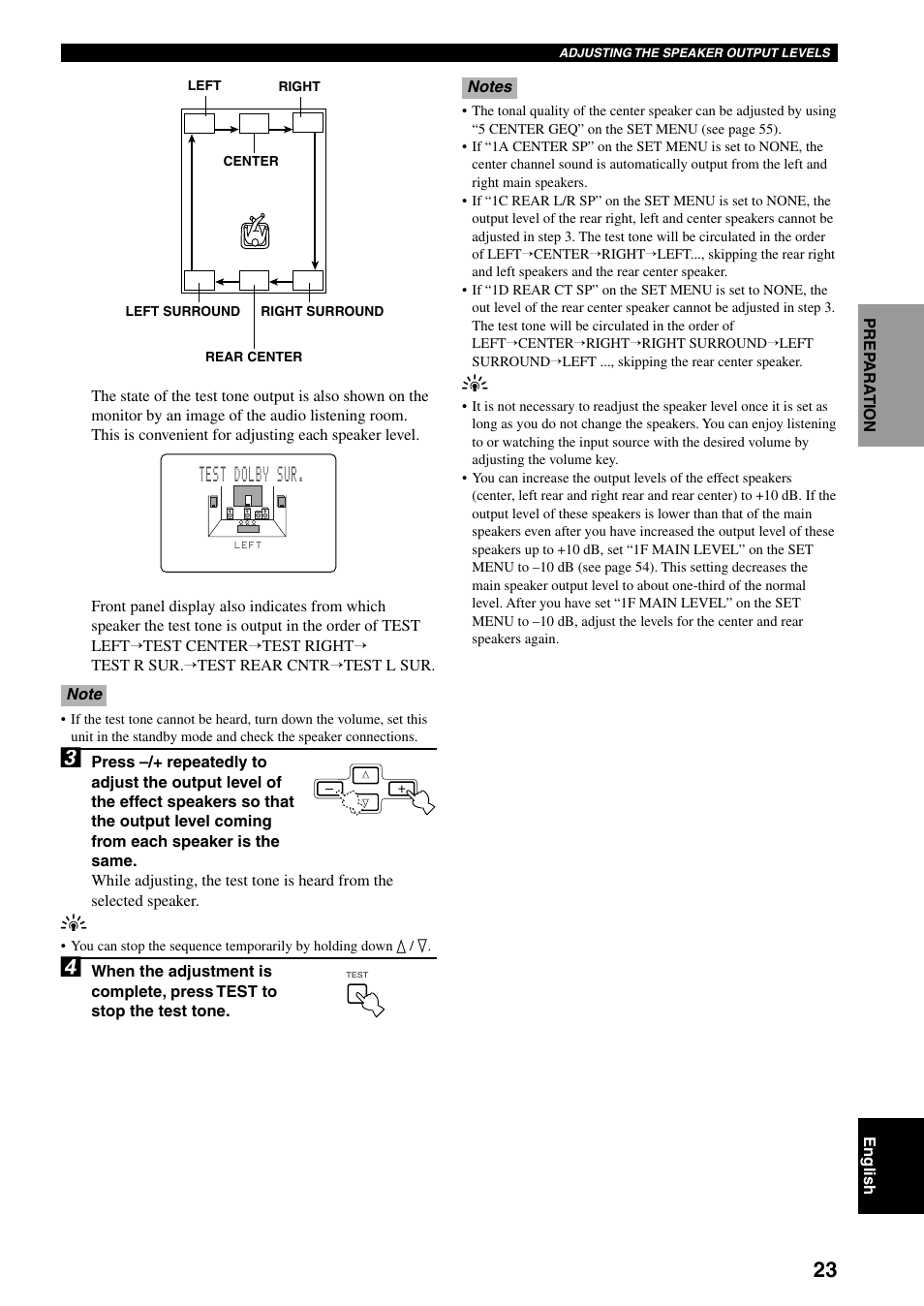 Test dolby sur | Yamaha DSP-AX3200 User Manual | Page 25 / 78