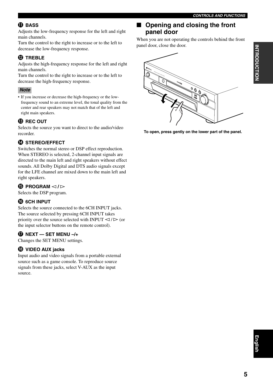 Opening and closing the front panel door | Yamaha DSP-AX3200 User Manual | Page 7 / 78