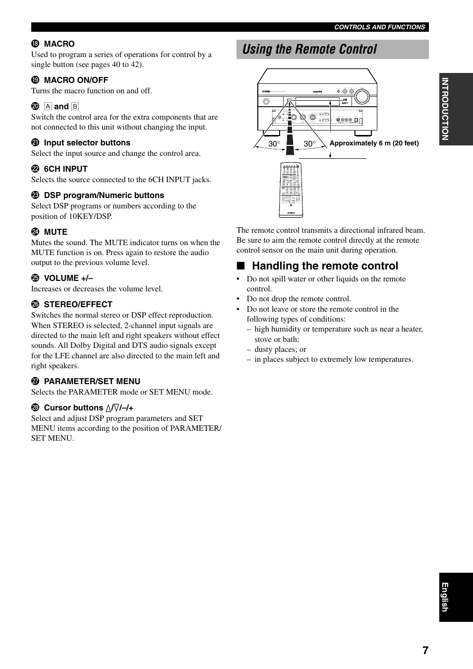 Using the remote control, Handling the remote control | Yamaha DSP-AX3200 User Manual | Page 9 / 78