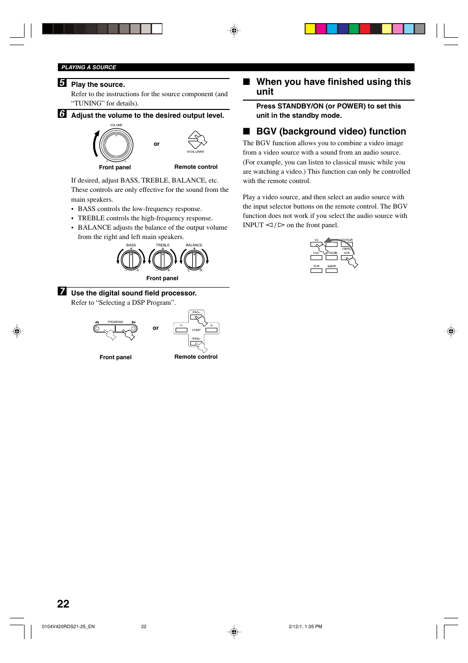 When you have finished using this unit, Bgv (background video) function | Yamaha HTR-5440RDS User Manual | Page 24 / 57