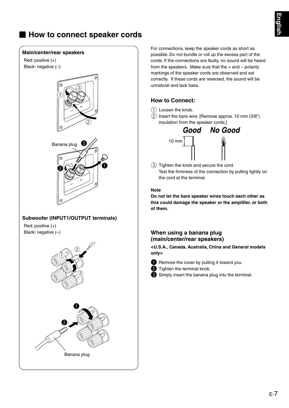 How to connect speaker cords | Yamaha NS-P610 User Manual | Page 11 / 21