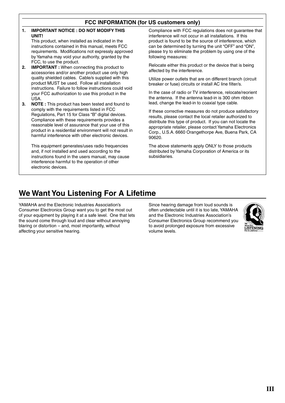 We want you listening for a lifetime | Yamaha NS-P610 User Manual | Page 3 / 21