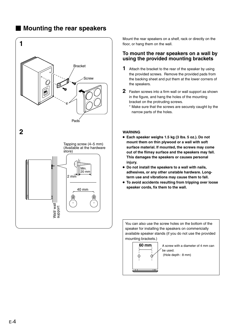 Mounting the rear speakers | Yamaha NS-P610 User Manual | Page 8 / 21