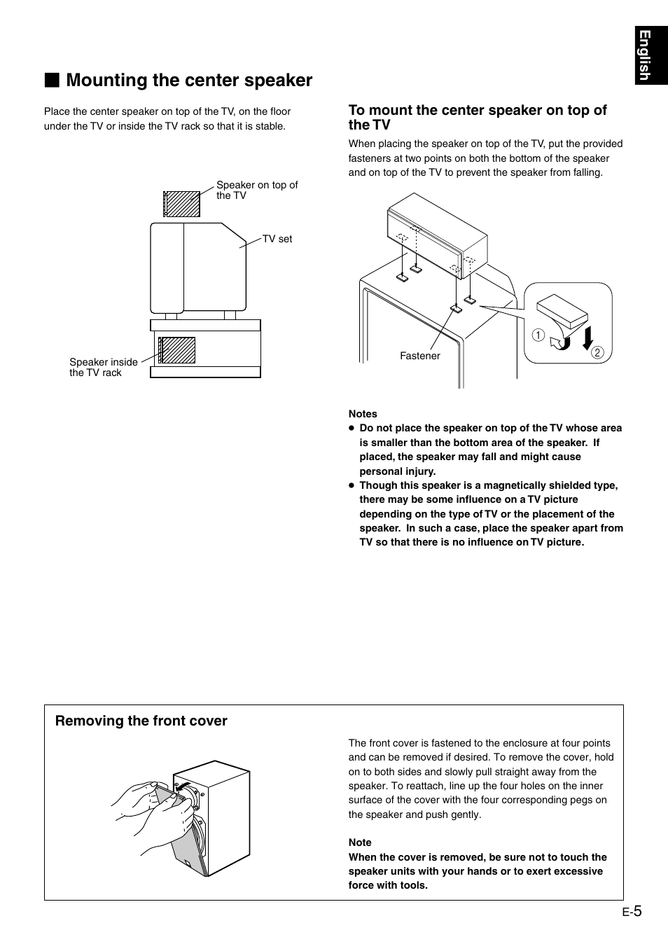 Mounting the center speaker | Yamaha NS-P610 User Manual | Page 9 / 21