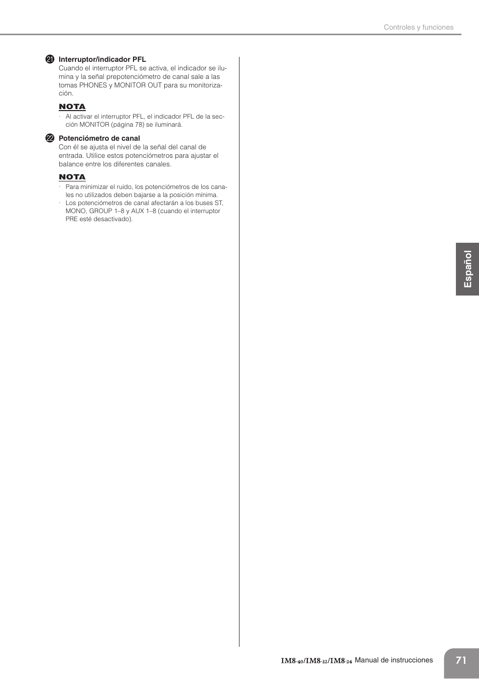 English español français deutsc h, 71 k | Yamaha IM8-32 User Manual | Page 11 / 33