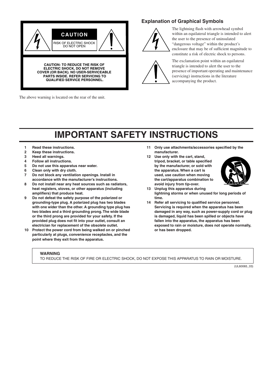 Important safety instructions, Explanation of graphical symbols | Yamaha IM8-32 User Manual | Page 3 / 33