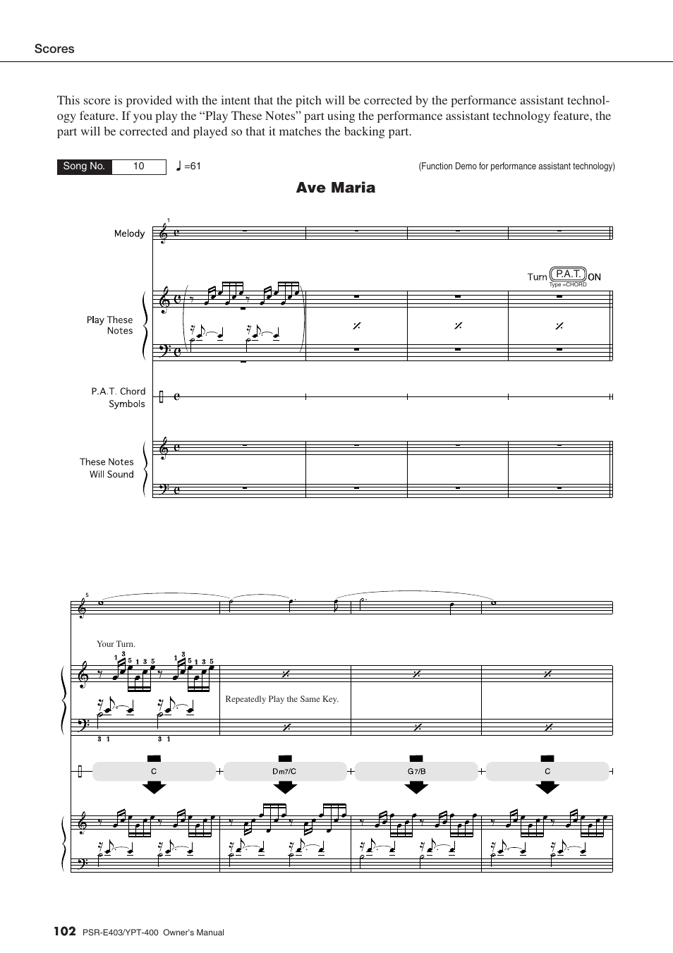 Ave maria | Yamaha YPT-400  EN User Manual | Page 102 / 126